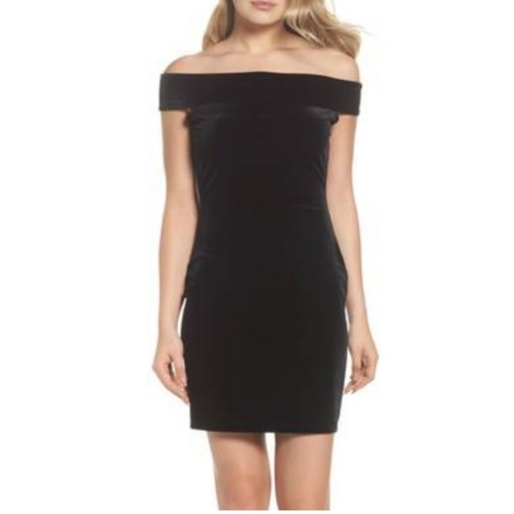 NWT French Connection Black Velvet Dress Off the Shoulder size 8